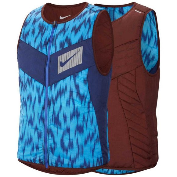 Nike AeroLayer Wild Running Puffer Vest Red Blue CU6058-624 Jogging Reversible - Picture 1 of 12